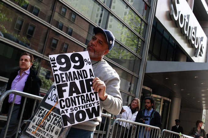 Occupy Teamsters Local 814 rallies outside Sotheby''s auction house