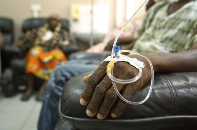 File picture showing cancer patients sitting in a chemotherapy ward while receiving treatment at the Korle Bu Teaching Hospital in Accra