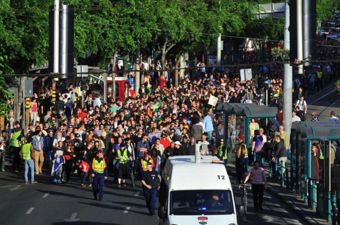 The dismissal of a Hungarian online news editor, allegedly due to political pressure, sparked protests [AFP]