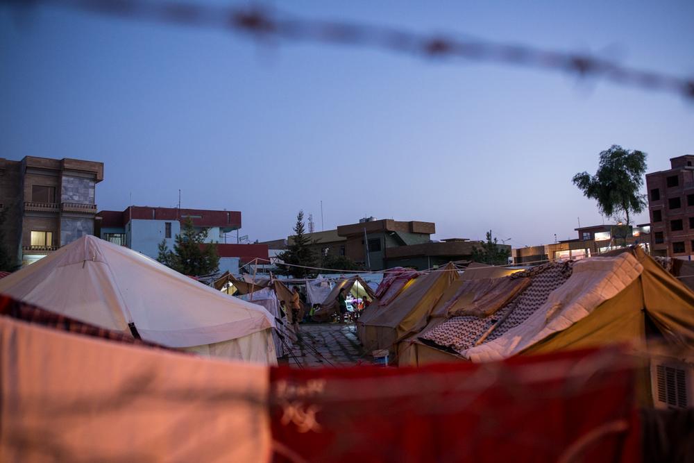 <p>A public park in Ainkawa, Erbil, where displaced Iraqis are living in camps. The mass influx of people fleeing areas overrun by the Islamic State group to Kurdish Iraq has caused a shortage of shelters. People with nowhere else to go have sought refuge in schools, churches, mosques, unfinished buildings and public parks.</p>