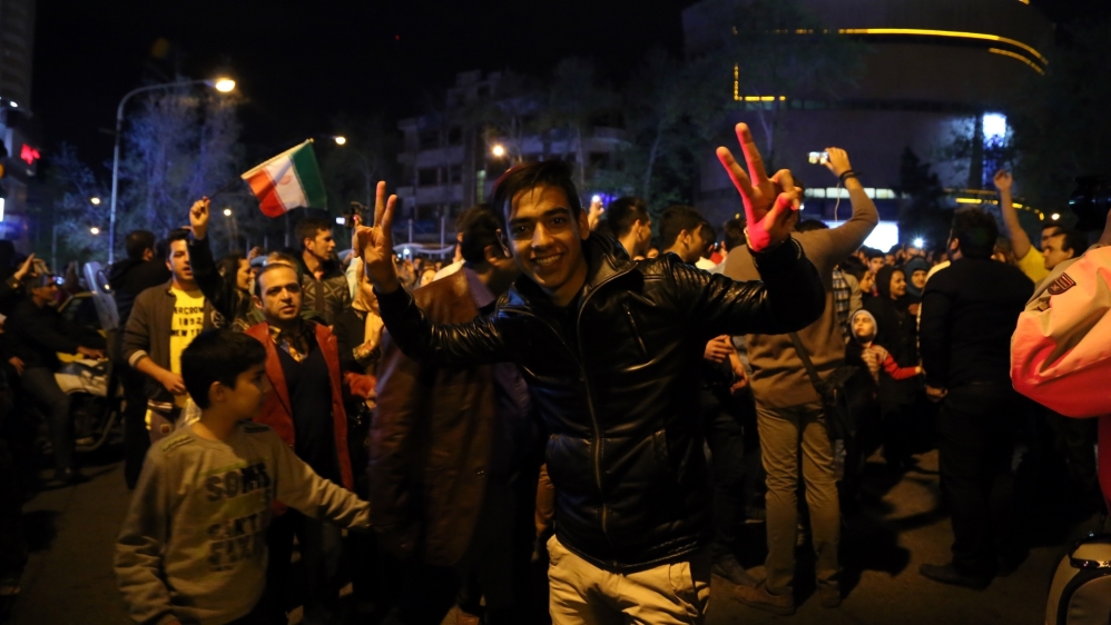 Some Iranians celebrate the framework agreement on nuclear program