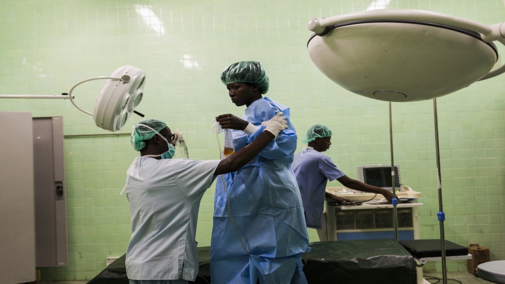 Howa Oofa Moalim is prepared for her emergency caesarian section, five days after going into labour [Adriane Ohanesian] 