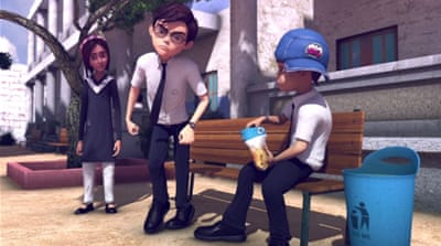 The three heroes start the film as ordinary schoolchildren, but discover superpowers as they take on the mafia [Sharmeen Obaid Chinoy Films]