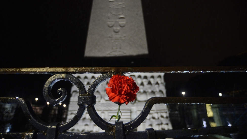 A carnation is left at the site of an explosion in the historic Sultanahmet district in Istanbul [AP]