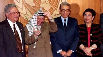 UN Secretary-General Boutros Boutros-Ghali with PLO Chairman Yasser Arafat (1993) [REUTERS] [Reuters]