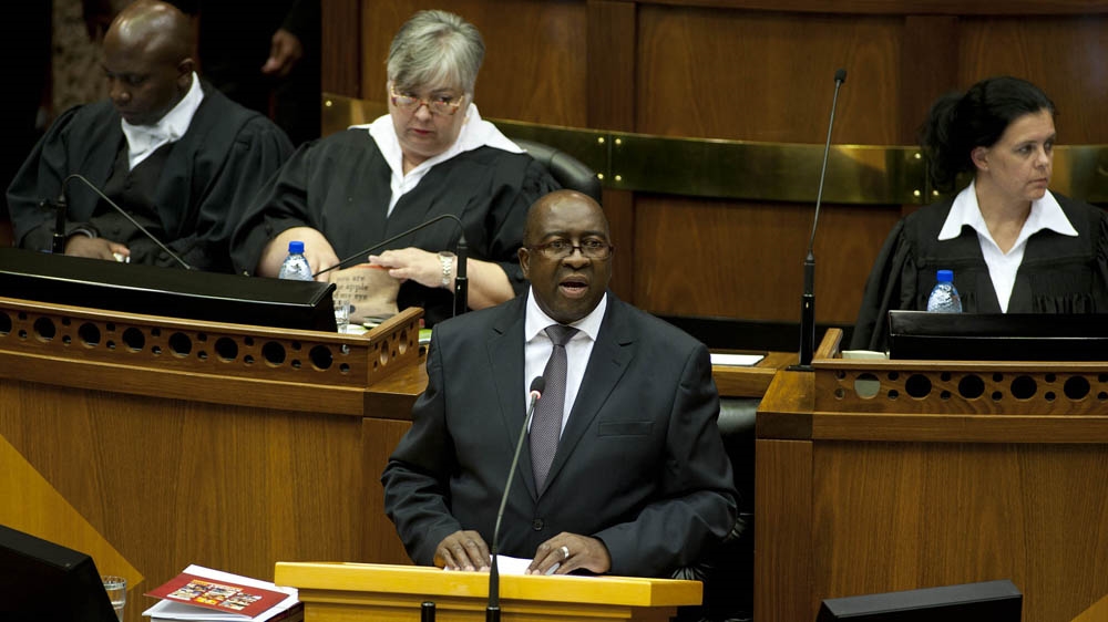 Finance Minister Nhlanhla Nene delivering his first budget speech in the National Assembly [David Harrison/Al Jazeera] 