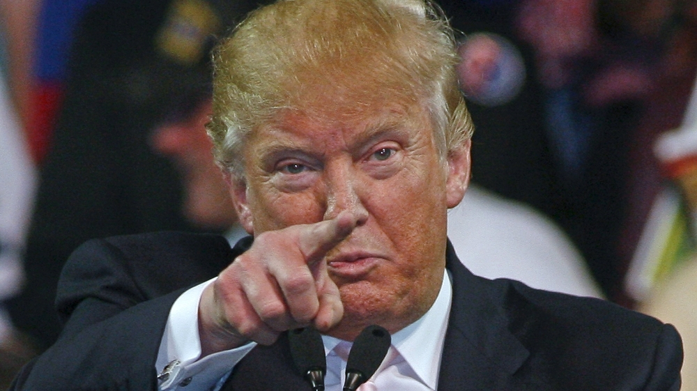 Republican U.S. presidential candidate Donald Trump gestures at a campaign rally at Valdosta State University in Valdosta, Georgia