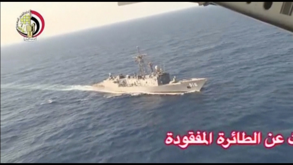 An Egyptian military search boat takes part in a search operation for the EgyptAir plane that disappeared in the Mediterranean Sea