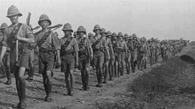 British soldiers marching through the desert to Baghdad during World War I [Getty]