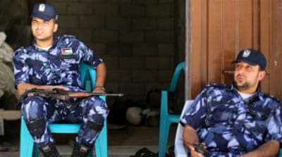 Palestinian policemen loyal to Hamas keep guard in Khan Yunis in the southern Gaza Strip [Reuters]