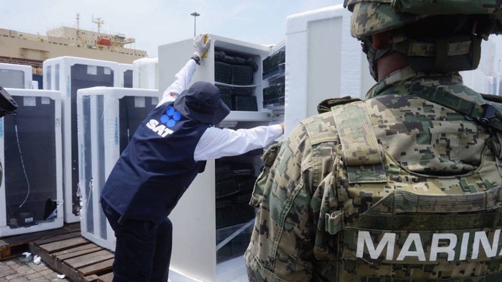 The Mexican Navy discovered 360 kilos of cocaine hidden in refrigerators aboard a ship from Colombia docked in Manzanillo in July. [Photo courtesy of SEMAR] 