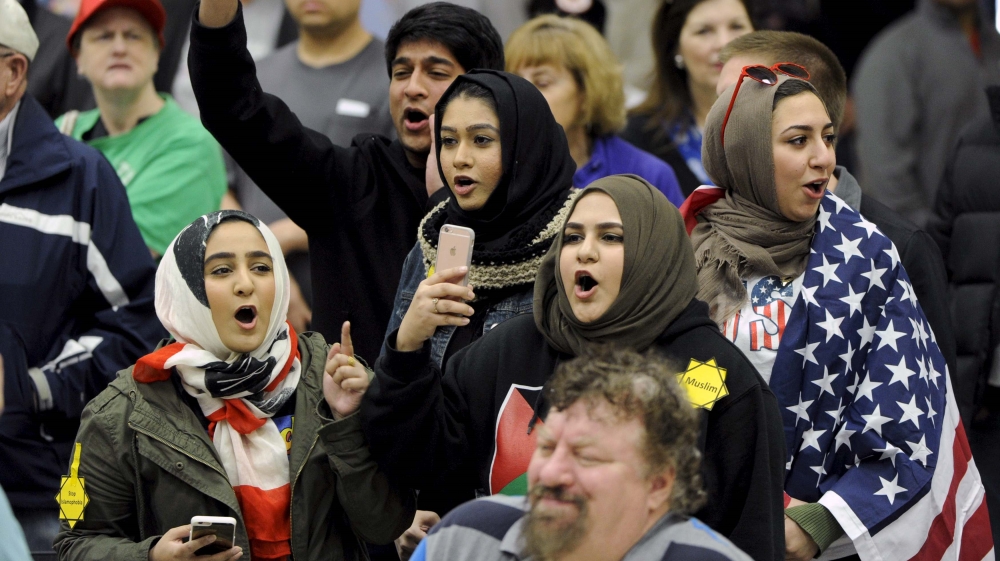 File photo of Muslims protesting against U.S. Republican Presidential candidate Donald Trump in Wichita