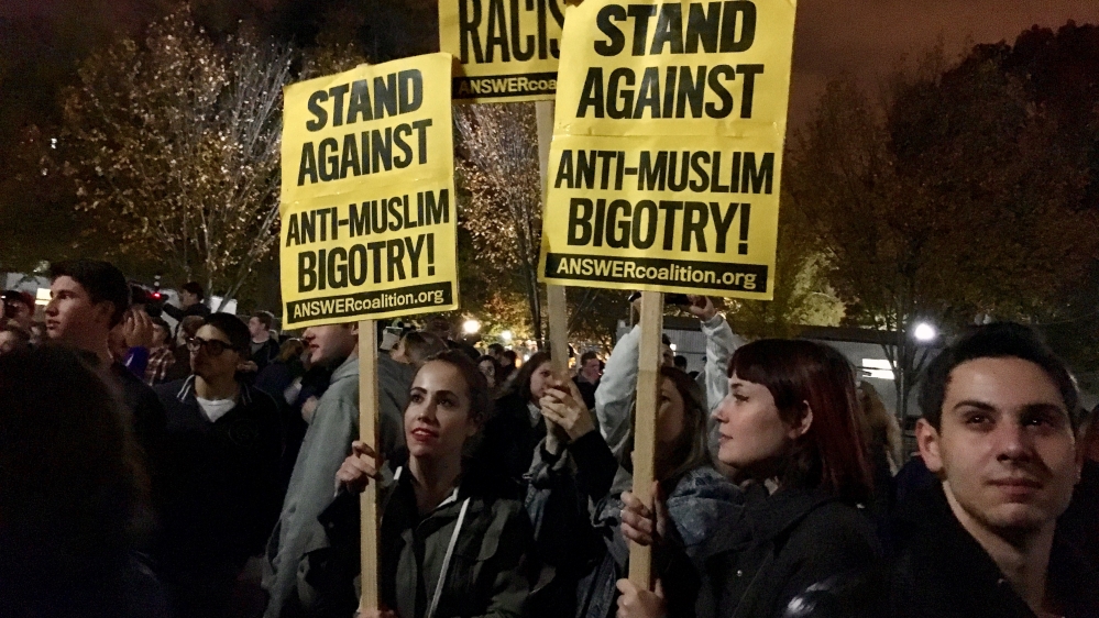 Cat Harlos, left, came out to take a stand against xenophobia and misogyny [Cajsa Wikstrom/Al Jazeera]