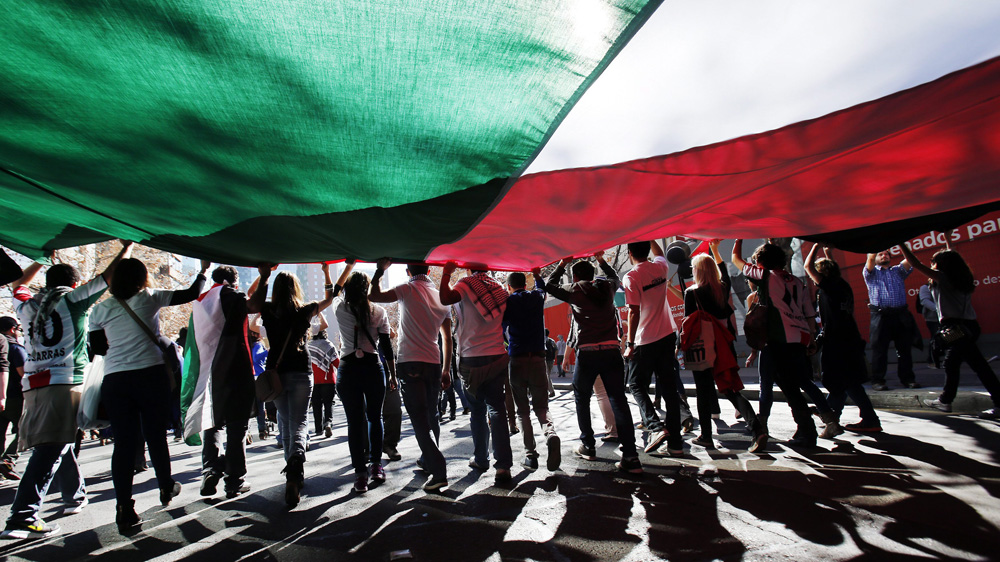 alestinian people attend march ''We all are Palestine'' Santiago, Chile,