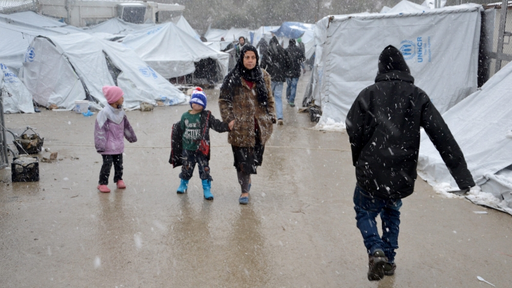 Snow at refugee camp on Lesvos