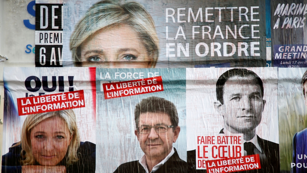 Le Pen is expected to reach the second round of the vote but is behind in a runoff with Emmanuel Macron [Charles Platiau/Reuters]