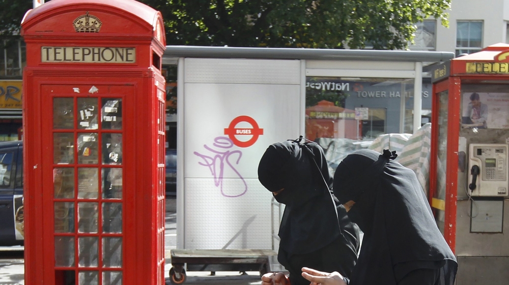 File photo of women wearing full-face veils as they shop in London