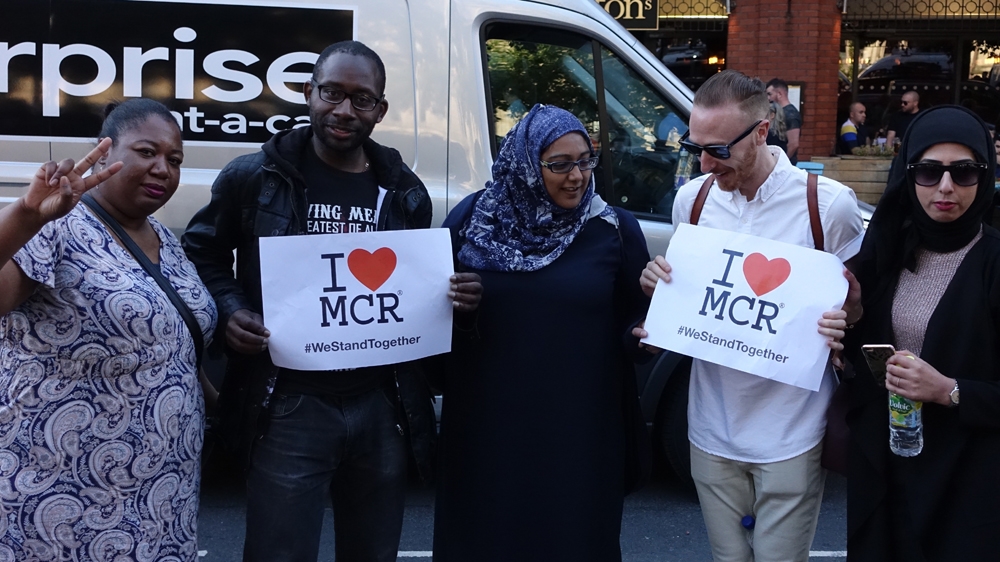 Thousands packed out Manchester's Albert Square, a short walk from the scene of the attack [Shafik Mandhai/Al Jazeera]
