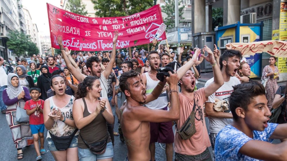 DO NOT USE - Protest against eviction of refugee squats in Athens , Greece