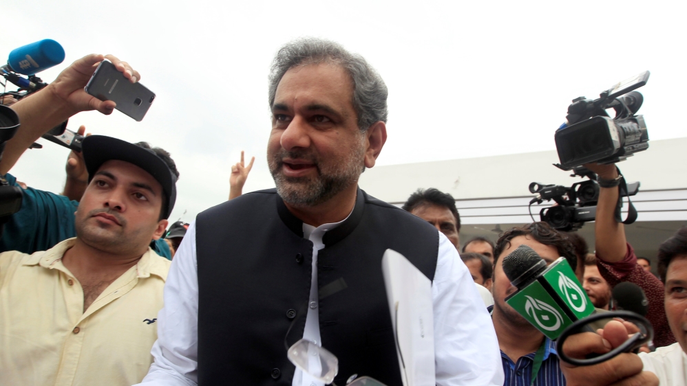 Pakistan''s former Petroleum Minister and Prime Minister designate Shahid Khaqan Abbasi arrives to attend the National Assembly session in Islamabad
