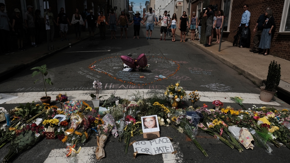 Heather Heyer was killed when a man with links to a white supremacist group rammed his car into anti-racist protesters [Justin Ide/Reuters]