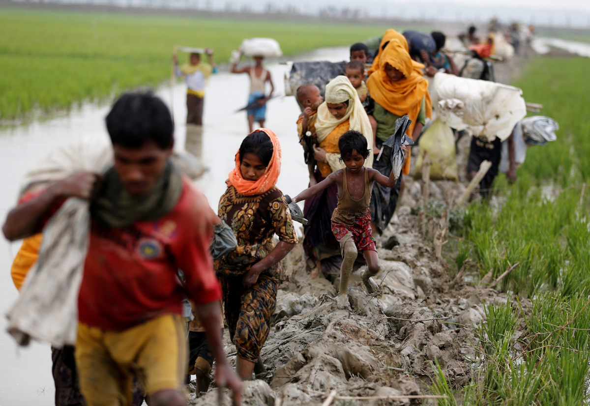 Rohingya Muslims fleeing violence.