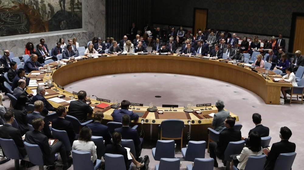 The U.N. Security Council meets to discuss the threat posed by the proliferation of weapons of mass destruction at U.N. headquarters in New York