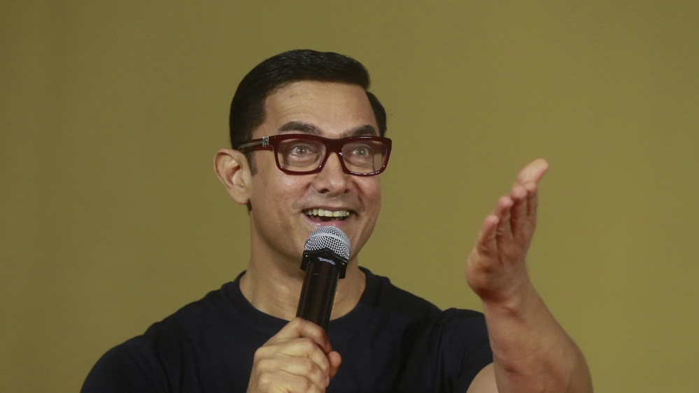Bollywood actor Aamir Khan speaks to the media in Mumbai, India
