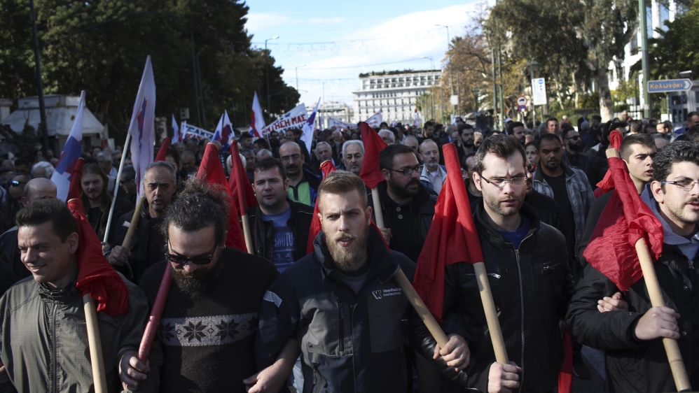 Workers have been protesting austerity measures adopted to end Greece's bailout package [AP]