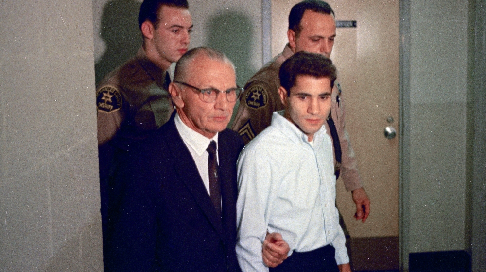 Sirhan Sirhan, right, with his lawyer Russell E Parsons in Los Angeles, June 1968