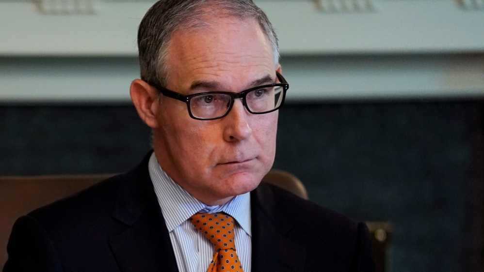 EPA Administrator Scott Pruitt listens during cabinet meeting at the White House in Washington