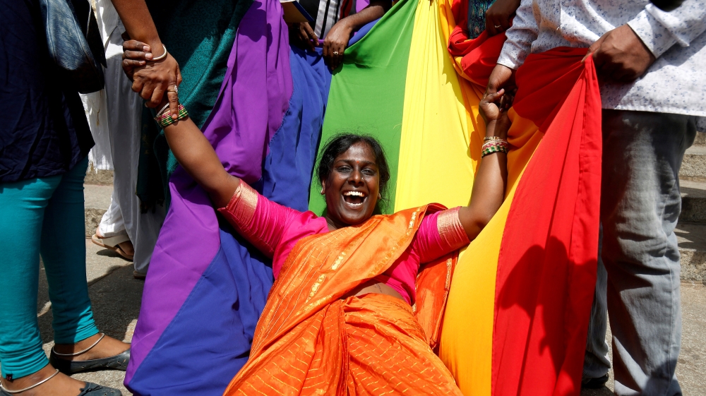 An Indian LGBTQ activist celebrates after the Supreme Court decriminalised gay sex in this September 6, 2018 photo