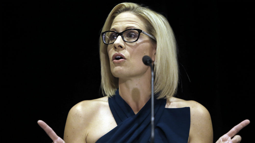 Kyrsten Sinema speaks after being declared the winner in Arizona’s US Senate race