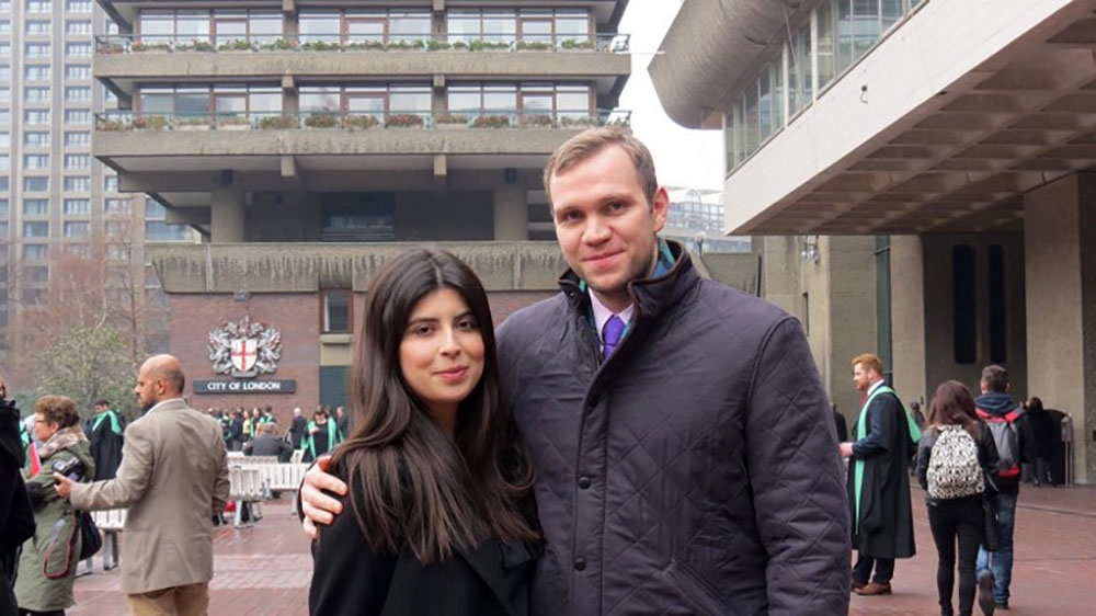 A handout photo taken in January 2017 and released by the family of Matthew Hedges in London on November 23, 2018, shows British student Matthew Hedges (R) and his wife Daniela Tejada posing in London