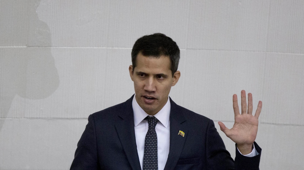 Venezuelan lawmaker Juan Guaido swears in as President of the National Assembly in Caracas, Venezuela, Saturday, Jan. 5, 2019. Venezuela''s opposition-controlled congress holds its first session of th