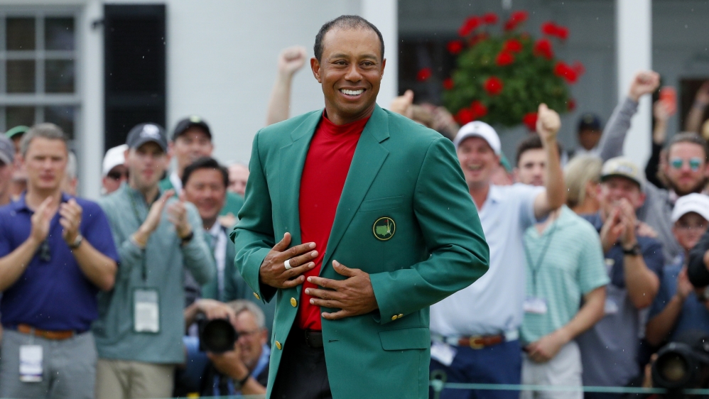 Tiger woods celebrates after winning the 2019 Masters