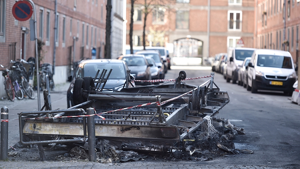 On April 15 in Copenhagen, about two dozen people were arrested in connection with riots during counterprotests to Paludan [File: Mads Claus Rasmussen/EPA]
