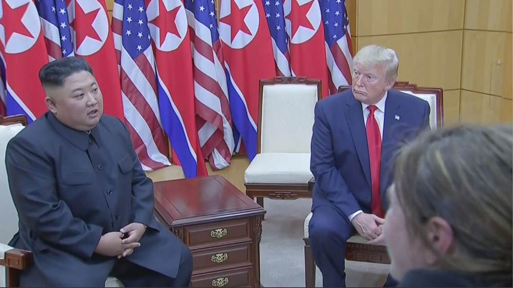 Trump and Kim attended a short news conference after meeting at the DMZ [Reuters]