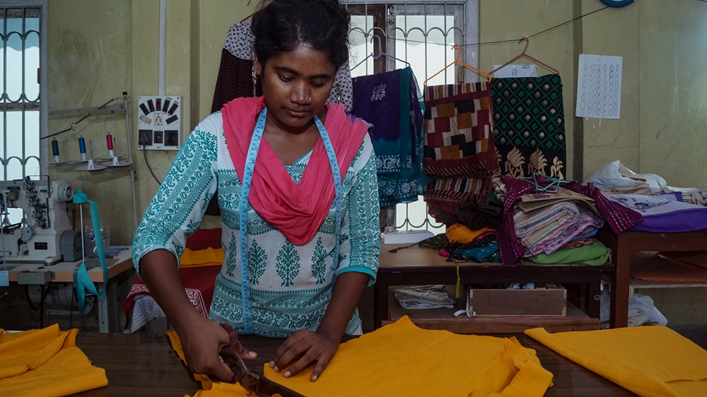 Trishna Gucchai has been working as a tailor and trainer at a clothes factory run by Joygopalpur Gram Vikash Kendra, an NGO