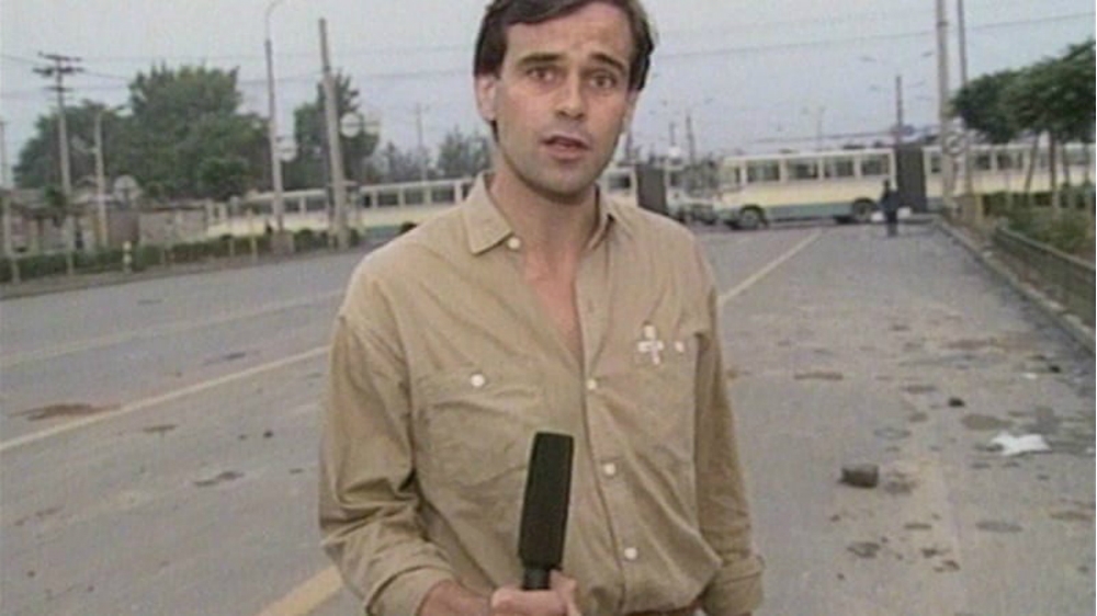 Adrian Brown reporting from Tiananmen Square in 1989 [Al Jazeera]