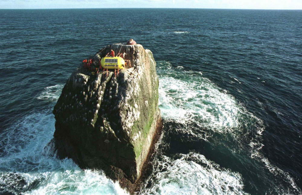 Greenpeace activists occupied the territorially disputed Rockall in 1997 in protest at exploration for oil [Reuters]