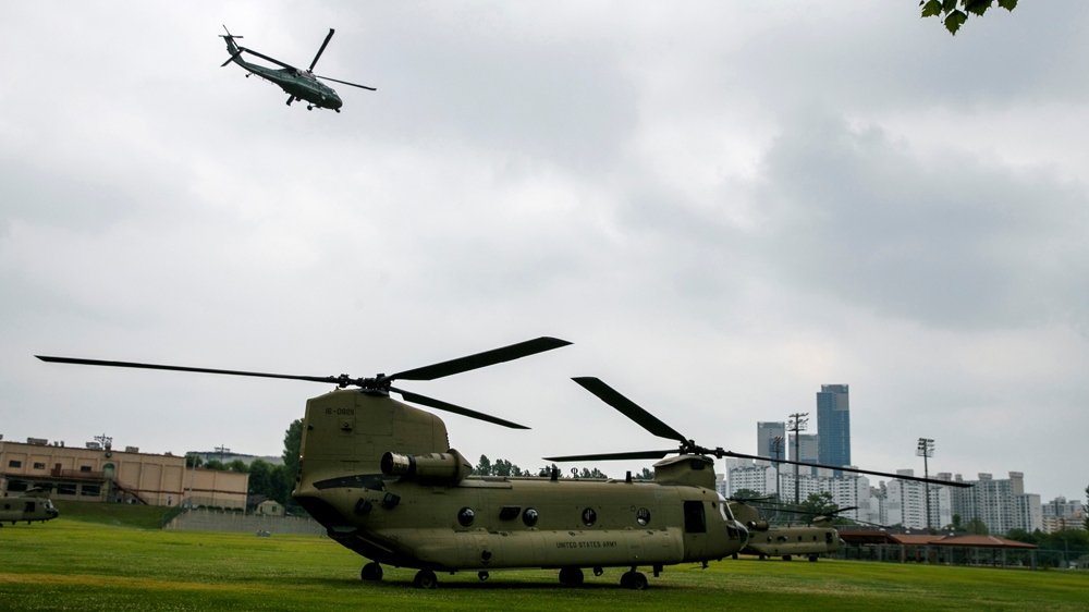 The Marine One helicopter carrying Trump to the DMZ takes off from Seoul