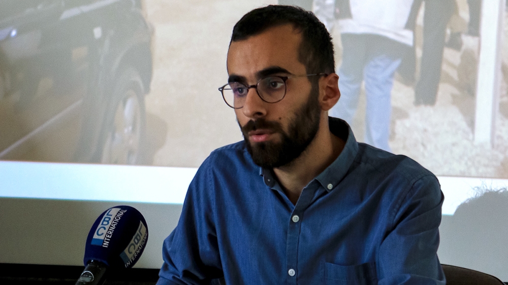 Roland Nassour, the activist leading efforts to ‘save’ Bisri Valley pictured at a press conference