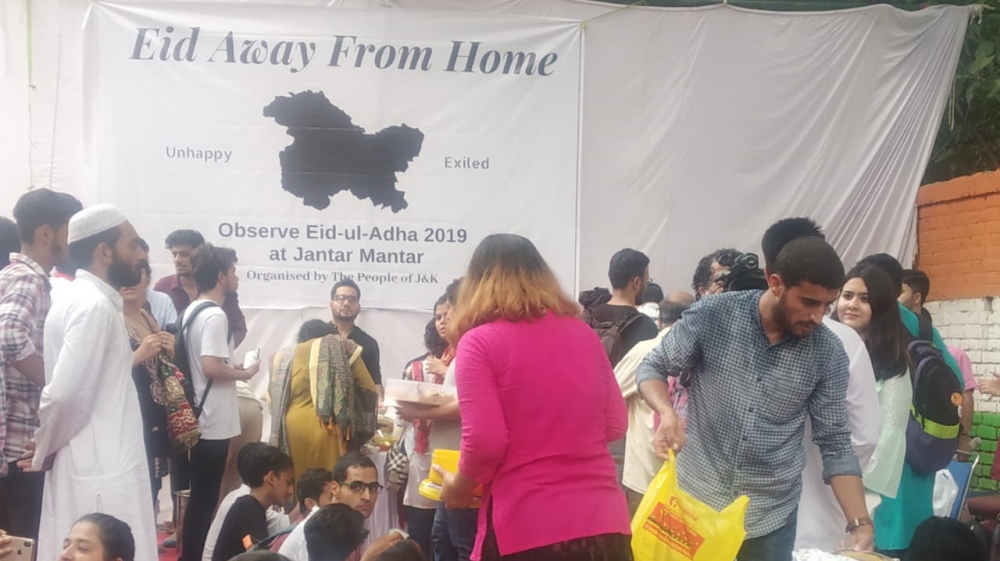 An ‘Eid away from home’ event took place at Jantar Mantar in New Delhi for Kashmiri students unable to travel home and spend the holiday with their family [Al Jazeera]