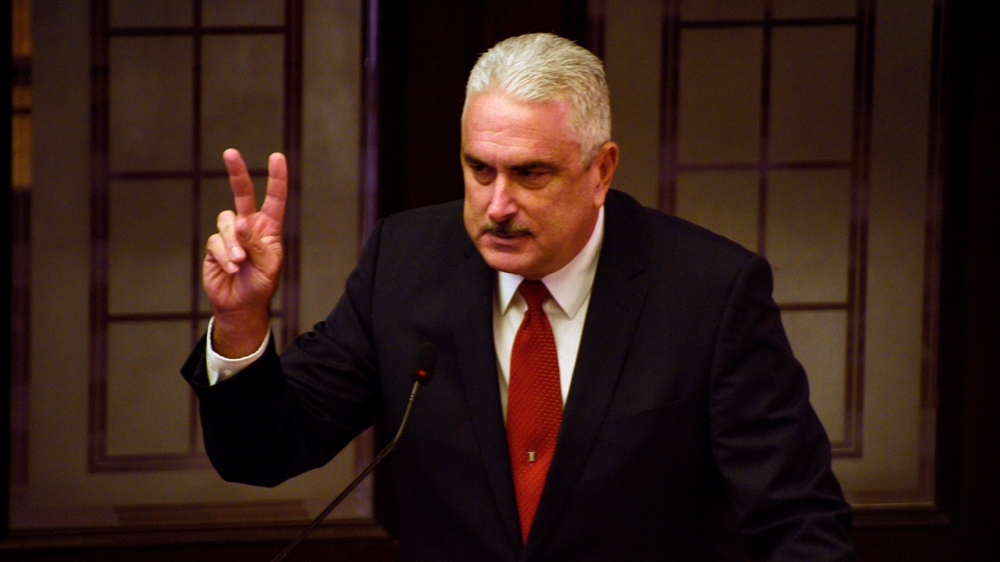 Thomas Rivera Schatz, President of the Senate, gives a speech expressing his opposition to Pedro Pierluisi