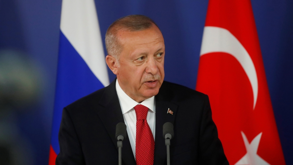Turkish President Recep Tayyip Erdogan attends a joint news conference with Russian President Vladimir Putin outside Moscow, Russia, August 27, 2019