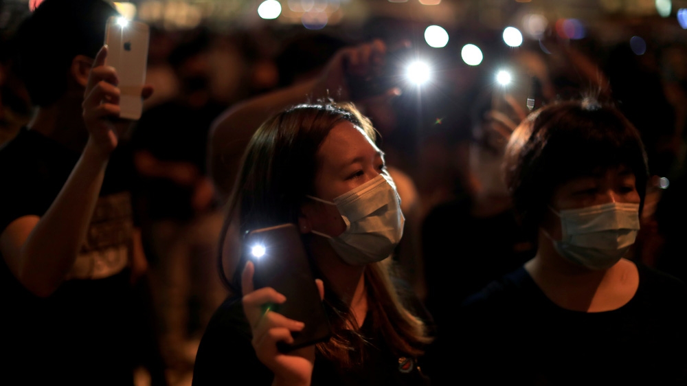 Protesters rallied outside the Legislative Council building in Hong Kong.