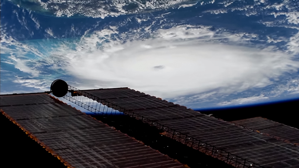 A screen grab from a handout video made available by NASA taken from the International Space Station (ISS) showing Hurricane Dorian, Issued 01 September 2019. NOAA report that Data from an Air Force R