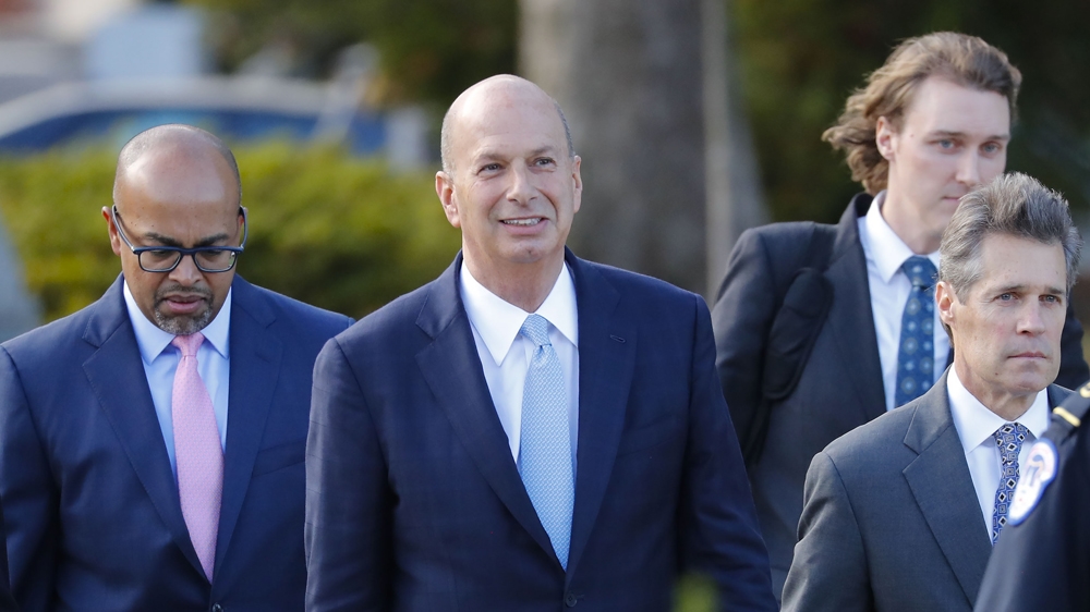 US Ambassador to the European Union Gordon Sondland, centre, arrives for a joint interview with the House Committee on Foreign Affairs, House Permanent Select Committee on Intelligence, and House Committee on Oversight and Reform