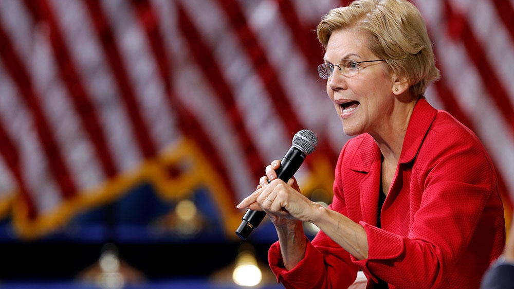 US Democratic presidential candidate Senator Elizabeth Warren responds to a question during a forum held by gun safety organisations the Giffords group and March For Our Lives in Las Vegas, Nevada